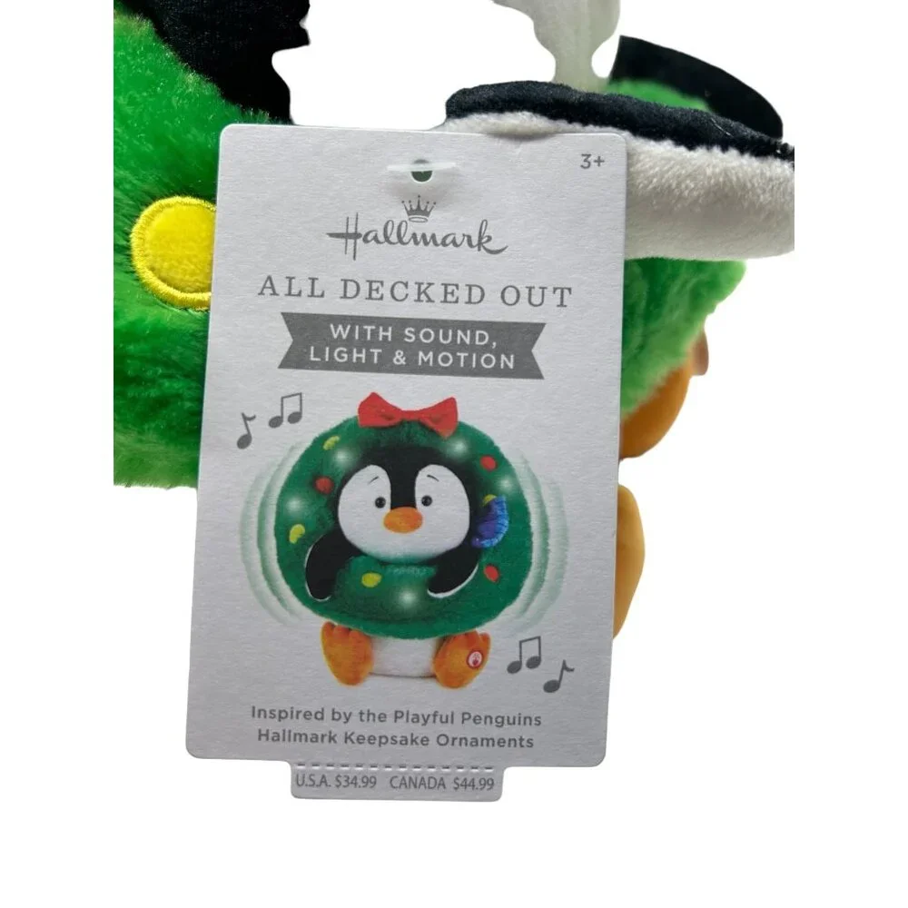 Hallmark Playful Penguins All Decked Out  Animated Musical Light Plush Stuffed T